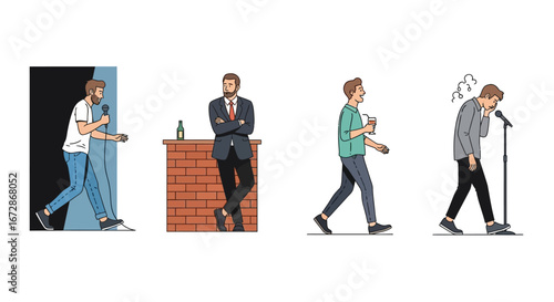 Standup comedian on stage with vector illustration.