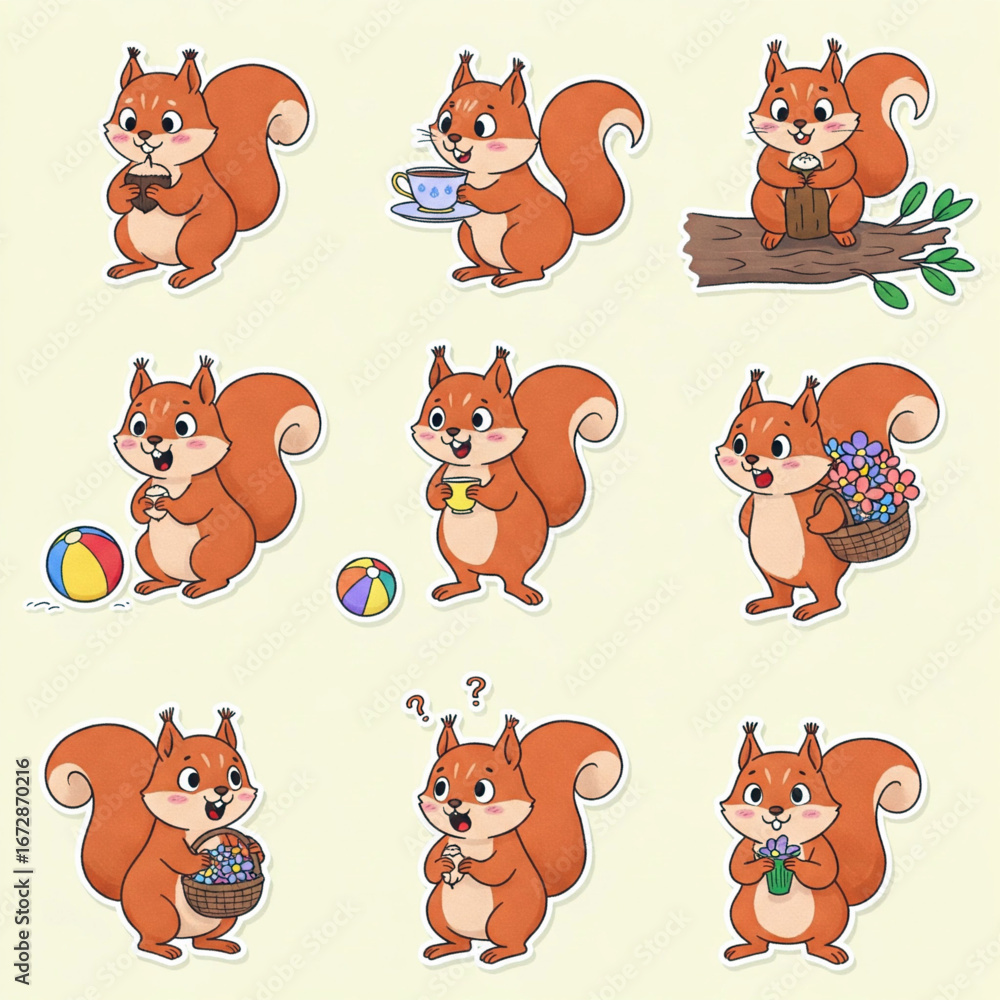 Obraz premium Collection of Cute Animal picnic in the park and Playful Characters Set, Poses.