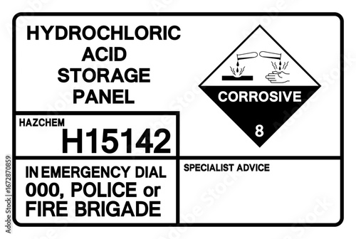 Hydrochloric Acid Storage Panel H15142 Symbol Sign, Vector Illustration, Isolate On White Background, Label.EPS10