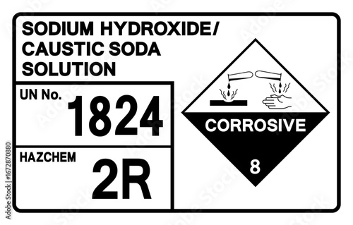 Sodium Hydroxide Caustic Soda Soluton UN 1824 Solution Symbol Sign, Vector Illustration, Isolate On White Background, Label. EPS10