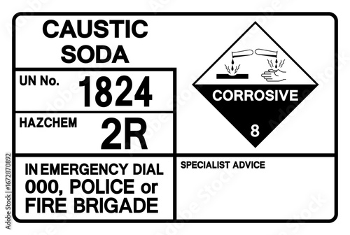 Caustic Soda UN 1824 Symbol Sign, Vector Illustration, Isolate On White Background, Label.EPS10