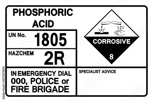 Phosphoric Acid UN 1805 Symbol Sign, Vector Illustration, Isolate On White Background, Label.EPS10
