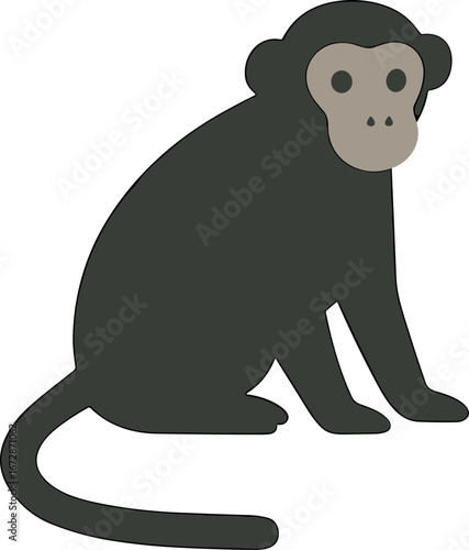 Simple Flat Illustration of a Sitting Monkey Isolated on White Background