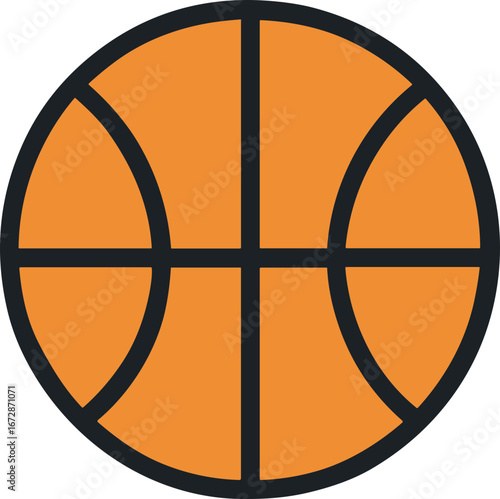 Flat Color Style Detail Basketball Round Shape Sport Equipment Icon