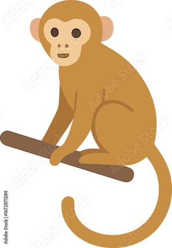 Simple Cute Illustration of a Brown Monkey Sitting on Branch Graphic