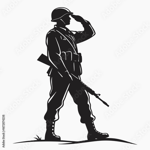 silhouette of soldier saluting