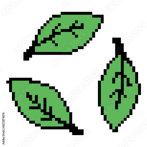 Pixel recycle nature icon vector for eco-friendly business, environmental themes, and sustainability. Useful for illustrating a green concept in a fun, retro, 8-bit style.