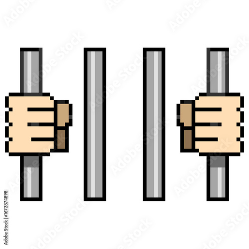 Pixel jail icon vector for security, punishment, and legal concepts. Useful for illustrating a lock, a secure space, or a warning in a fun, retro, 8-bit style.