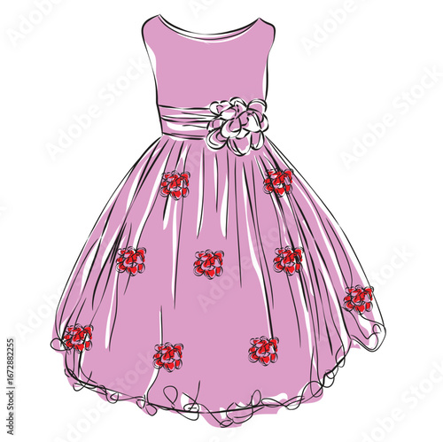 Girl child summer clothes,cute fashion frock wear with floral pattern isolated on white background