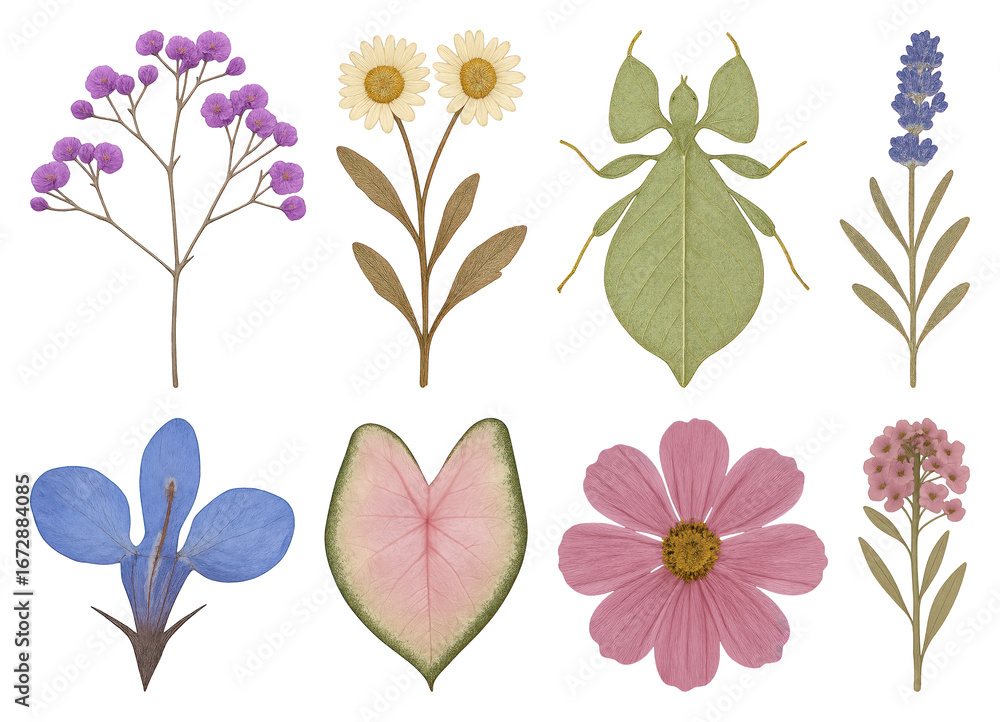 Fototapeta premium PNG Vintage botanical floral insect illustration, element set on transparent background