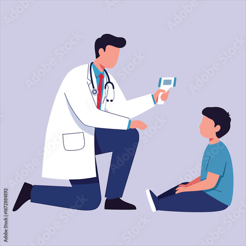 Doctor taking a child's temperature with a digital thermometer, ensuring accurate health monitoring and care