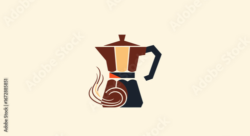 Brewing Coffee, Moka Pot, Home Kitchen, Digital Illustration, Cozy Environment, Close-Up View, Coffee Culture Concept