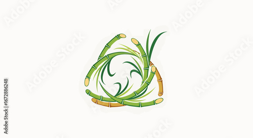 Illustrative Design of Sugarcane Plant Elements in a Circular Configuration, Nature Art, Clean Background, Close-Up View