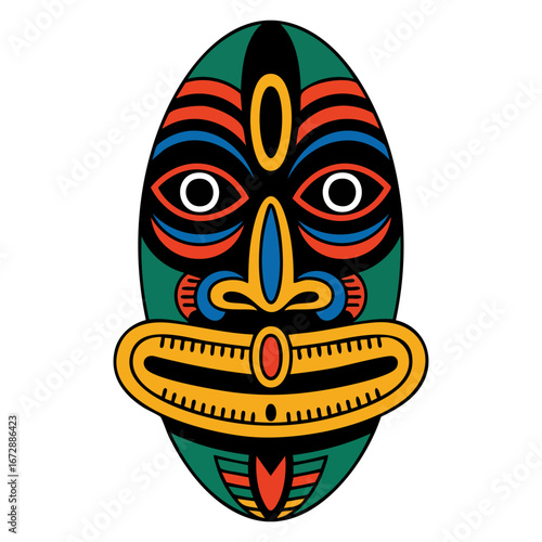 African mask on a white background vector illustration, perfect for traditional, cultural, tribal, and ethnic art themed designs and decorations.