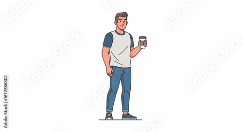 Confident young man holding a coffee cup, ready for a productive day in modern casual style.