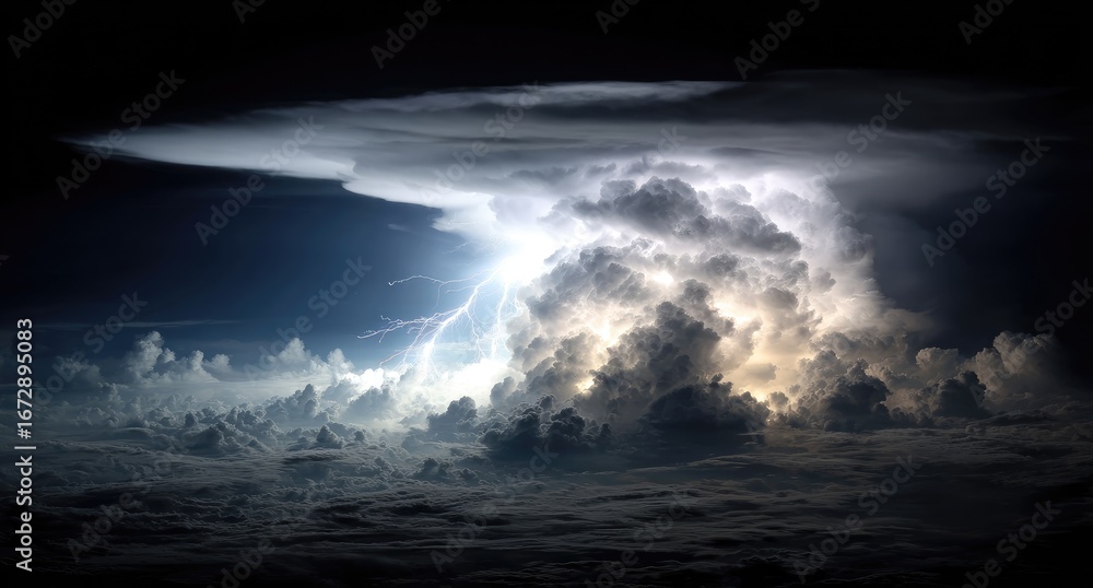 Naklejka premium Stormy clouds, lightning bolt