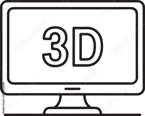 Modern computer monitor displaying the text 3d in a simple outline style