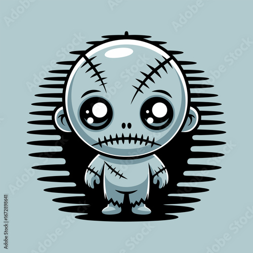 Cute cartoon zombie character with stitches and big eyes for Halloween.