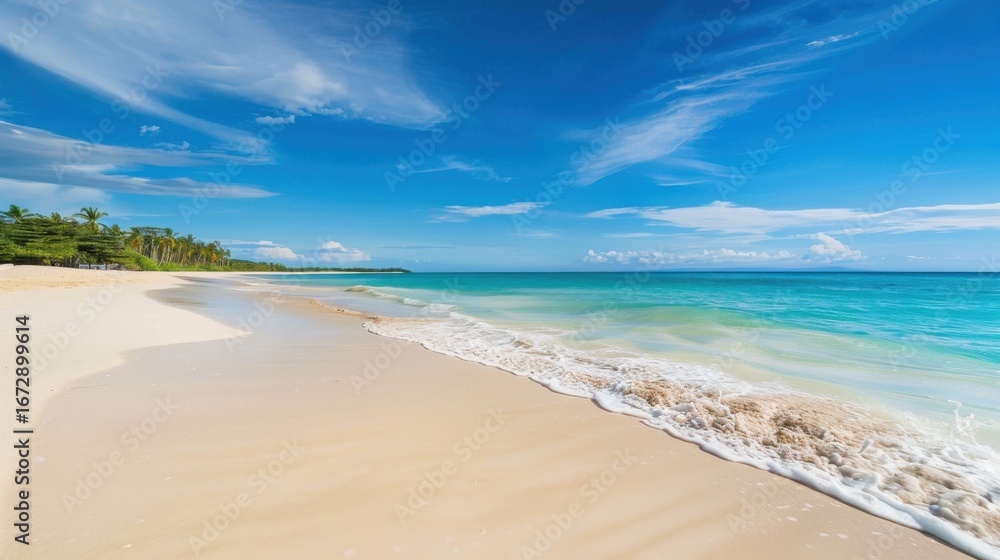 Tropical Beach Vacation Poster Template: Blue Ocean, Palm Trees & Sunny Day Horizon – Tranquil Scenery Tropical Beach Vacation Poster Template: Blue Ocean, Palm Trees & Sunny Day Horizon – Tranquil Scenery