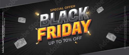 Black friday sale banner with vector text effect for sale compositions