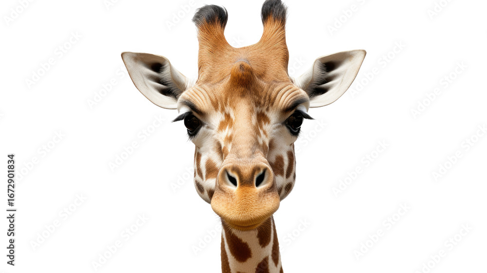 Fototapeta premium a close up of a giraffe face on white background