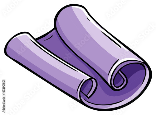 Cartoon illustration of rolled-up purple yoga mat