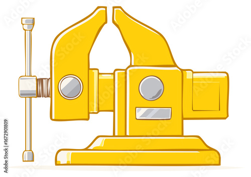 Yellow illustration of a classic vise with a metal handle and base