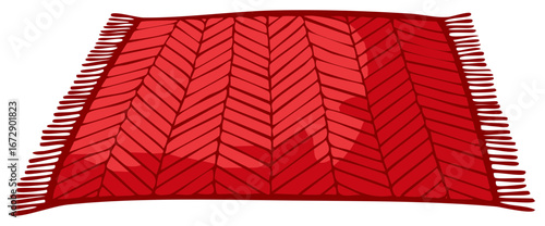 Red Rug with Herringbone Pattern and Fringe Borders Home Decorative Covering