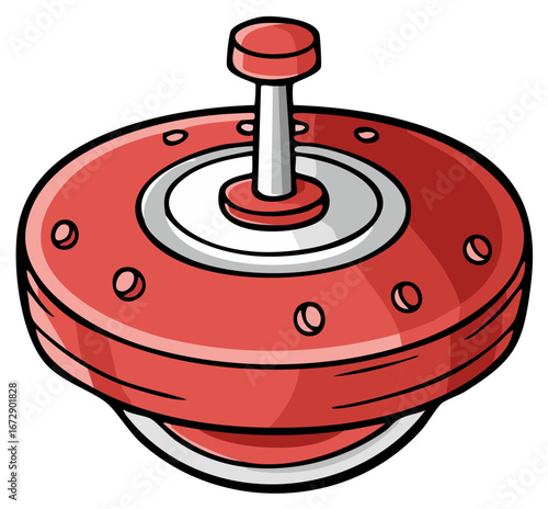 Red cartoon toy top with stem and base illustration