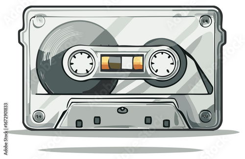 Illustrated Cassette Tape Graphic with Reels and Play Details