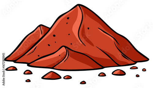 Cartoon style reddish brown dirt mound with scattered soil and earth piles illustration