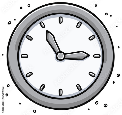 Playful hand drawn gray and white wall clock showing time measurement concept