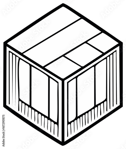 Abstract Geometric Hexagonal Prism Structure with Internal Divisions Black and White Line Art Illustration