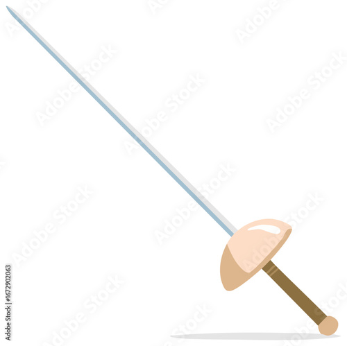 Fencing Foil: Fencing Equipment, Steel Blade and Hand Guard. Antique Rapier Weapon Illustration