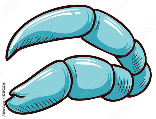 Stylized blue cartoon claw or pincer with dark outline illustration