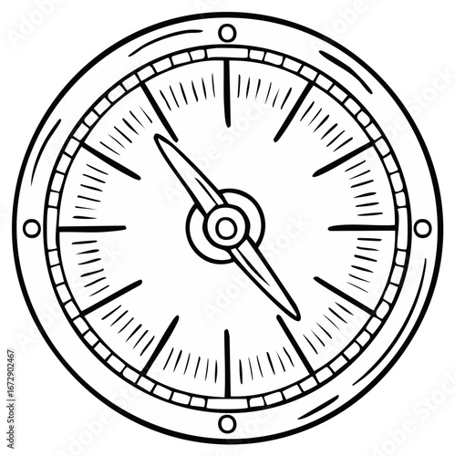 Hand drawn compass pointing direction sketch on white background