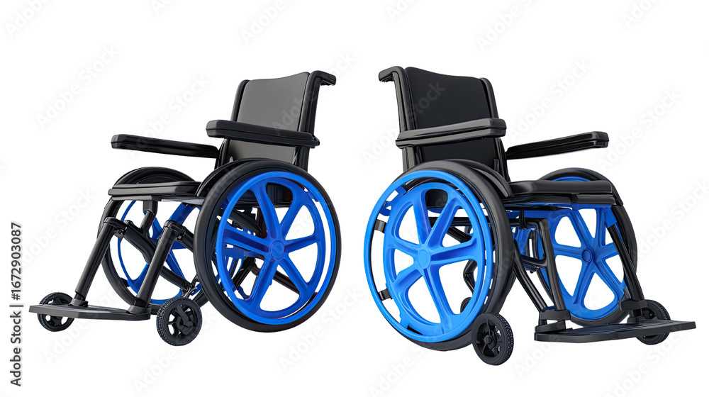 Fototapeta premium black and blue wheelchair handicap icon 3d rendering on white background