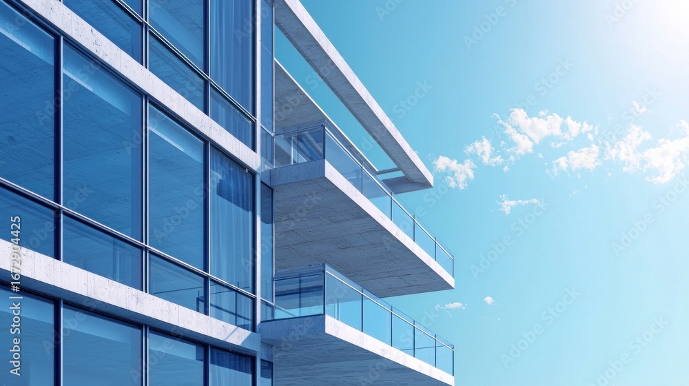 Fototapeta premium Architectural construction against the blue sky. 3d render illustration with copy space. Simple, stylish, popular architectural illustration for advertising, business, presentations, wallpapers
