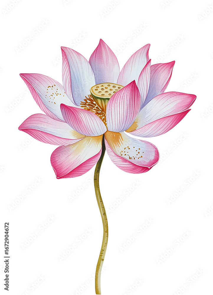 Fototapeta premium Elegant Watercolor Lotus Flower on White Background