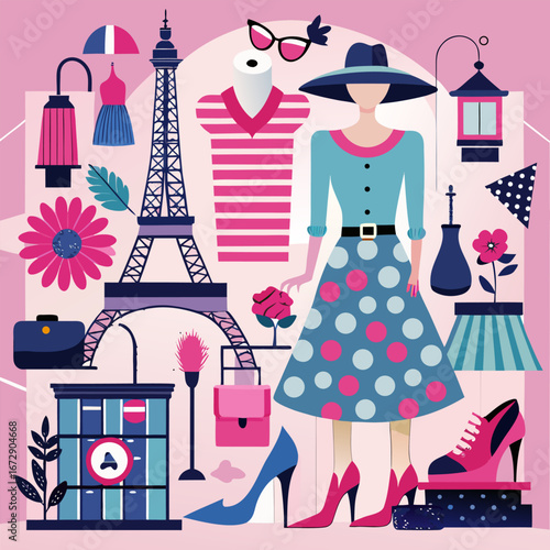 paris seamless pattern with eiffel tower