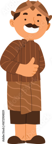 Blangkon Jawa Smiling Man In Traditional Outfit Showing Thumbs Up Pose Illustration