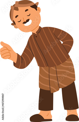 Smiling Javanese Man Wearing Traditional Batik Clothes Giving Polite Gesture Illustration