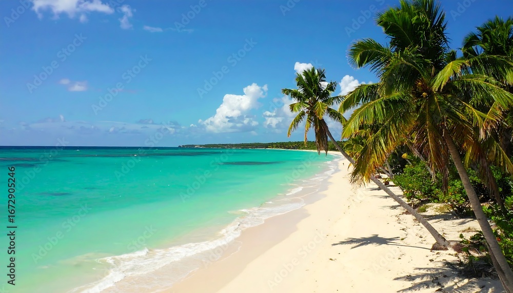 Obraz premium Idyllic tropical beach scene showcasing pristine sand and turquoise water