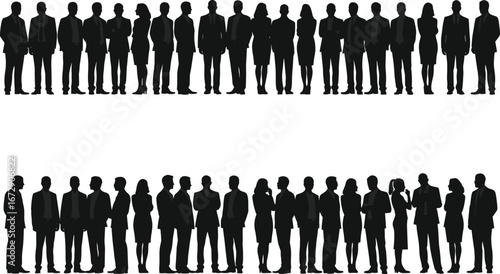 Silhouette business people group standing together, professional teamwork, corporate colleagues communication, office partnership, diversity 