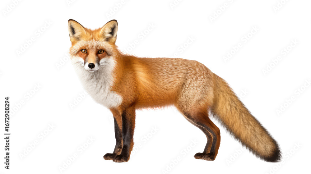 Fototapeta premium red fox glancing sideview poised on white background
