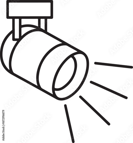Simple line drawing of a modern spotlight emitting light beams