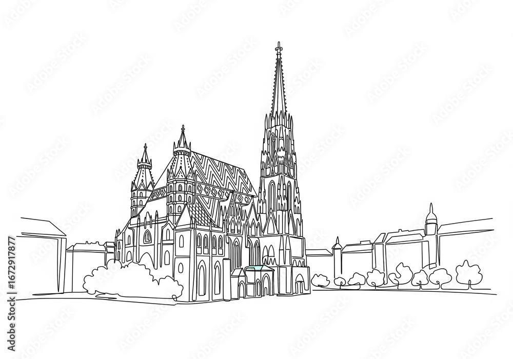 Fototapeta premium St. Stephen's Cathedral Vienna one line drawing style