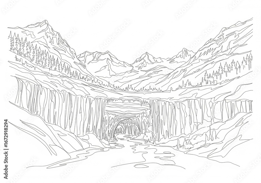 Obraz premium Eisriesenwelt Ice Cave in Austria one line drawing style 