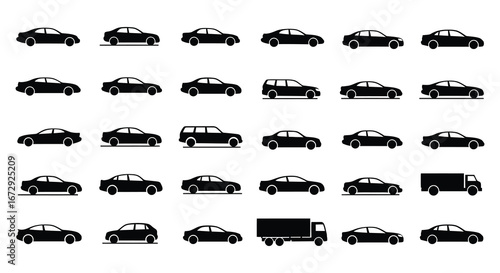 Collection of various car silhouettes in different angles and shapes