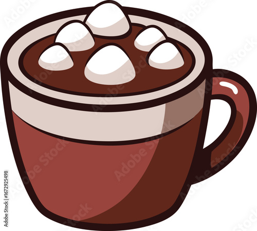 Vector art of a delicious cup of hot chocolate with marshmallows on top, perfect for a cold winter day